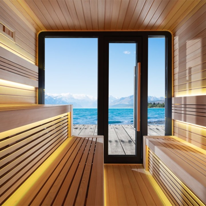 Venkovní sauna AWT THE CUBE X1 Hemlock 225x225 Eos Cubo 9kW