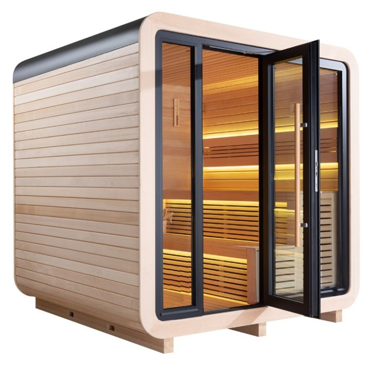 Venkovní sauna AWT THE CUBE X2 Hemlock 225x225 bez saunových kamen