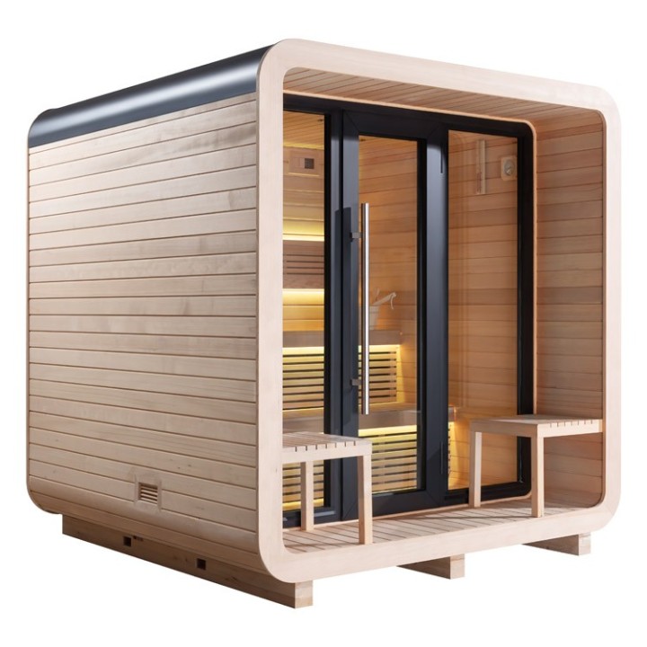 Venkovní sauna AWT THE CUBE X3 Hemlock 225x225 bez saunových kamen