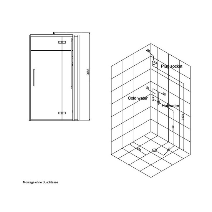 Sprchový masážní box EAGO D989 levá verze s vaničkou 100x100x235