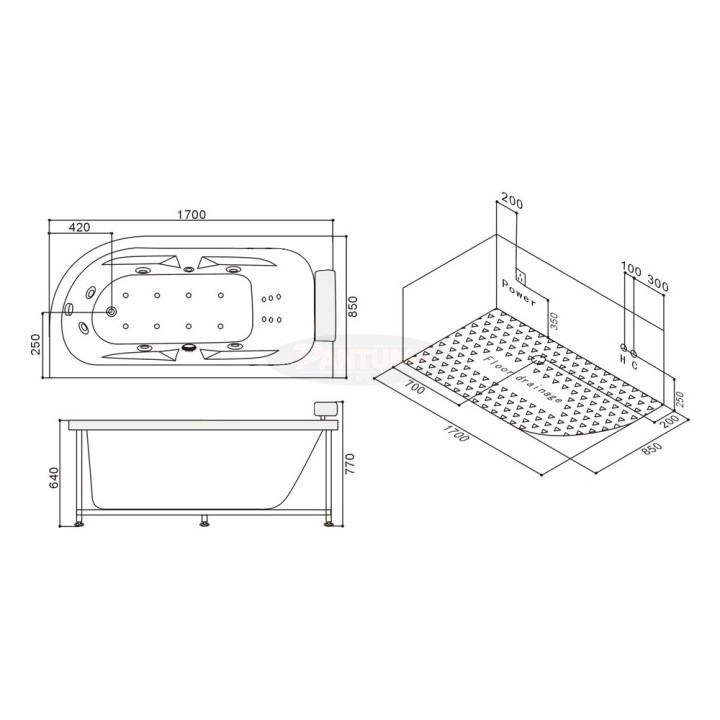Hydromasážní vana SSWW W0827 levá verze 170x85x64