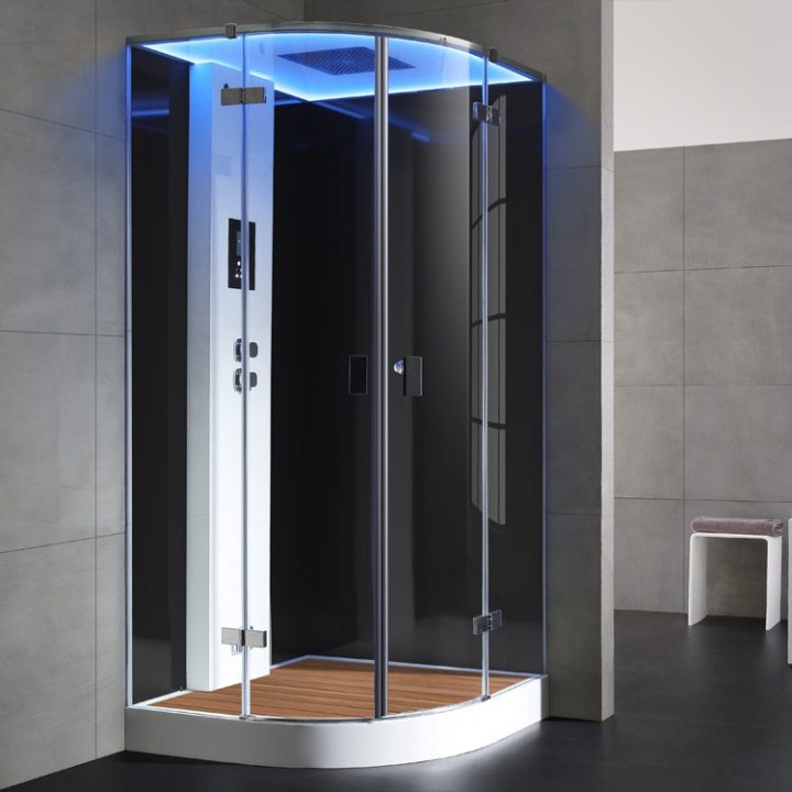 Parní sprchový box EAGO AWT LD209F15 s sprchovou vaničkou černý 100×100