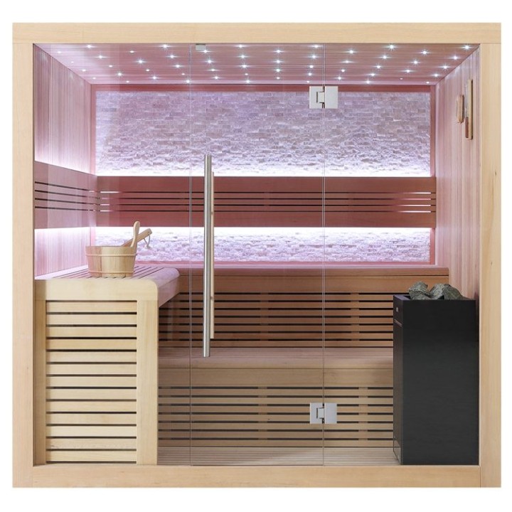 Finská sauna EAGO AWT B1102B hemlock 200×170 9 kW Virta Bi-O