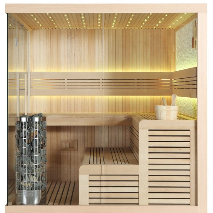 Finská sauna EAGO AWT B1105B hemlock 200×200 9 kW Virta Bi-O