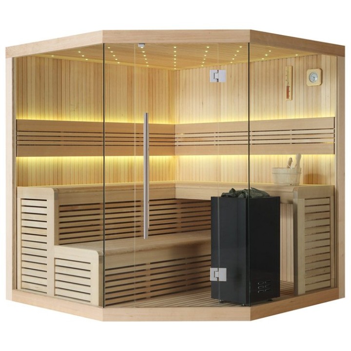 Finská sauna EAGO AWT E1111B hemlock 200×200 9 kW Virta