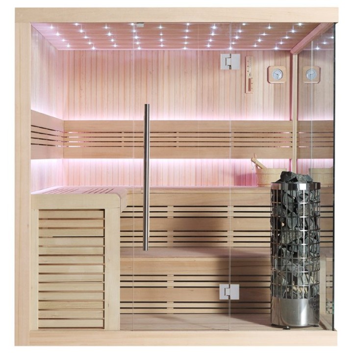 Finská sauna EAGO AWT E1115B hemlock 200×200 9 kW Cilindro
