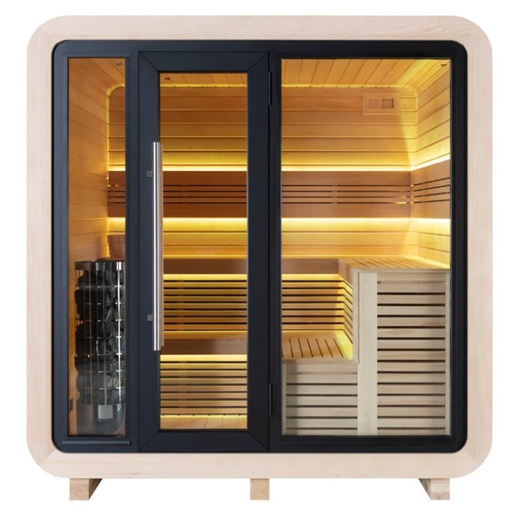 Zahradní sauna EAGO AWT Saunahaus THE CUBE X2 hemlock 225×225 9 kW Cilindro
