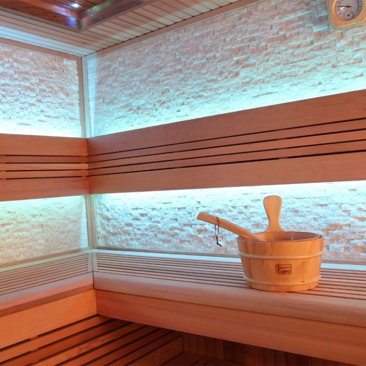 Finská sauna EAGO AWT B1242 XL červený cedr 250×250 12 kW EOS BiO-Max
