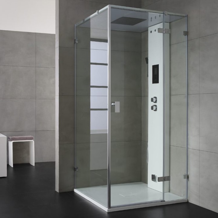Parní sprchový box EAGO AWT LD106F15 bílý lesklý 100×100 pravé provedení