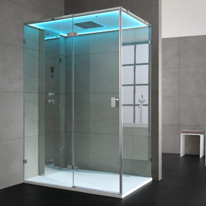 Parní sprchový box EAGO AWT LD111F15 stříbrný 150×90 levé provedení