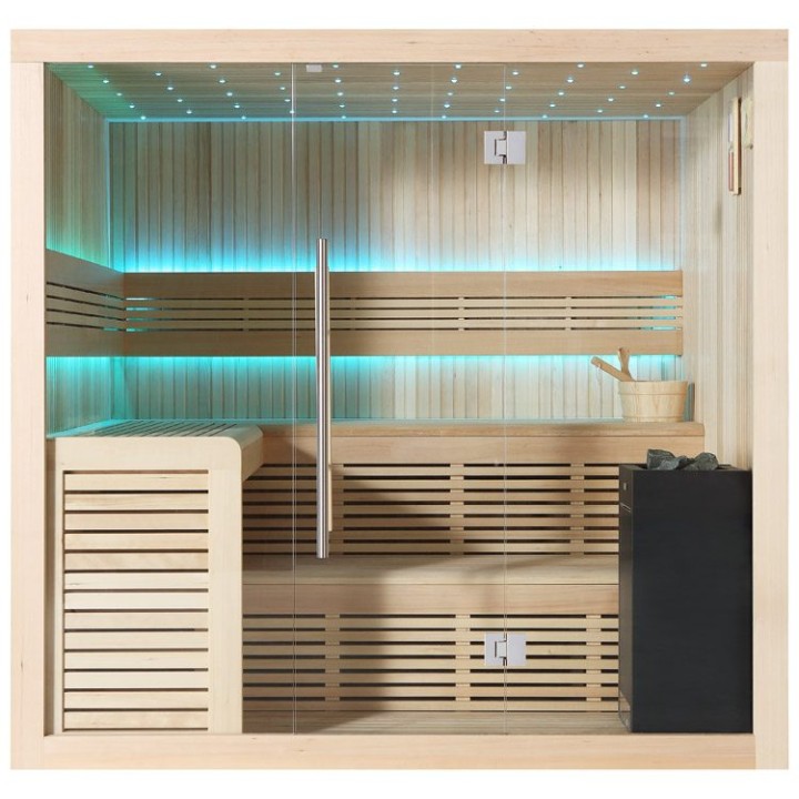 Finská sauna EAGO AWT B1112A hemlock 220×200 9 kW EOS BiO-Cubo