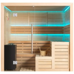 Finská sauna EAGO AWT B1613XL hemlock 240×200 10,8 kW Virta Bi-O
