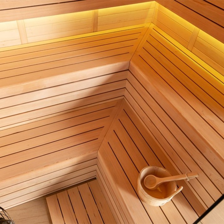Finská sauna EAGO AWT E1613XL hemlock 240×200 9 kW Cilindro