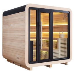 Zahradní sauna EAGO AWT Saunahaus THE CUBE X2 hemlock 225×225 9 kW EOS Cubo