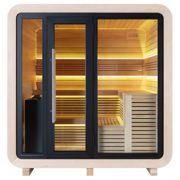 Zahradní sauna EAGO AWT Saunahaus THE CUBE X2 hemlock 225×225 9 kW EOS Cubo