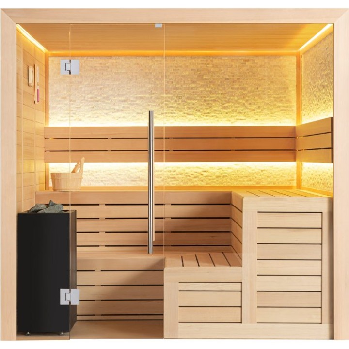 Finská sauna EAGO AWT B1603XL hemlock 240×200 10,8 kW Virta Bi-O