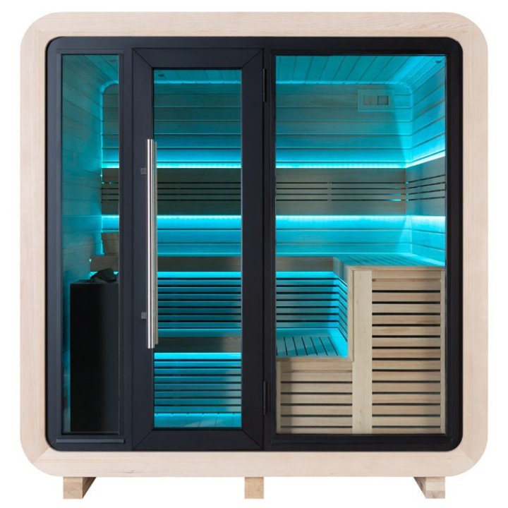 Zahradní sauna EAGO AWT Saunahaus THE CUBE X2 hemlock 225×225 9 kW EOS BiO-Cubo