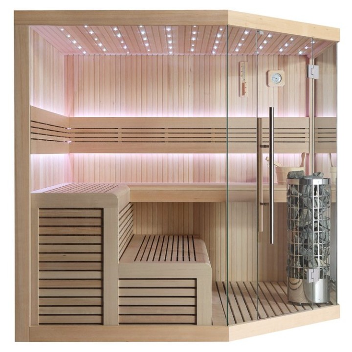 Finská sauna EAGO AWT E1111B hemlock 200×200 9 kW Cilindro