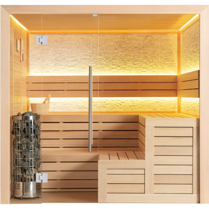 Finská sauna EAGO AWT E1603C hemlock 180×180 9 kW Cilindro