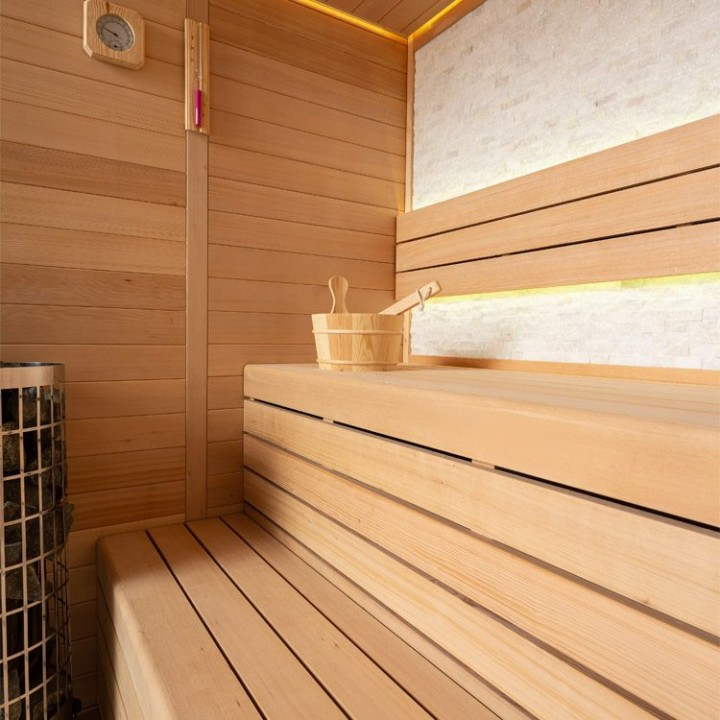 Finská sauna EAGO AWT E1604A hemlock 200×160 9 kW TheWall