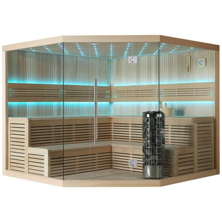 Finská sauna EAGO AWT E1111 XL hemlock 250×250 9 kW Cilindro