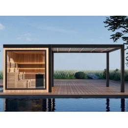 Zahradní sauna EAGO AWT Saunahaus THE CUBE X7-L za hemlock 300×635 12 kW EOS Cubo