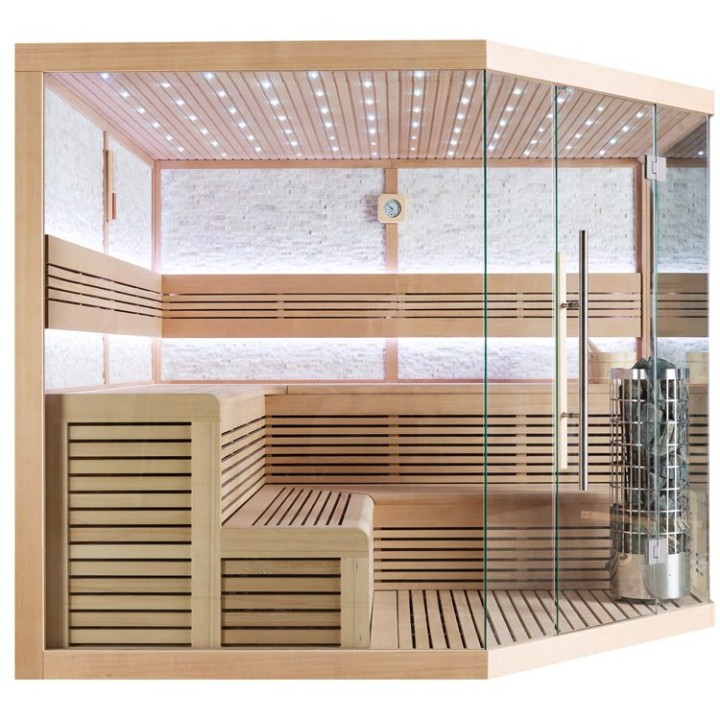 Finská sauna EAGO AWT B1101 XL hemlock 250×250 9 kW EOS BiO-Cubo