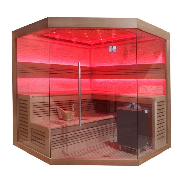 Finská sauna EAGO AWT B1242A červený cedr 220×220 9 kW EOS BiO-Max