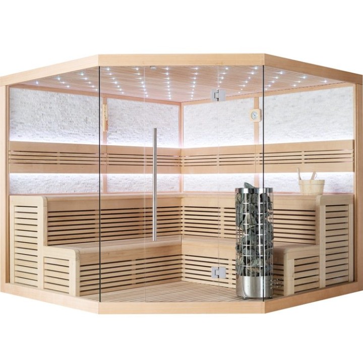 Finská sauna EAGO AWT E1101 XL hemlock 250×250 9 kW Cilindro