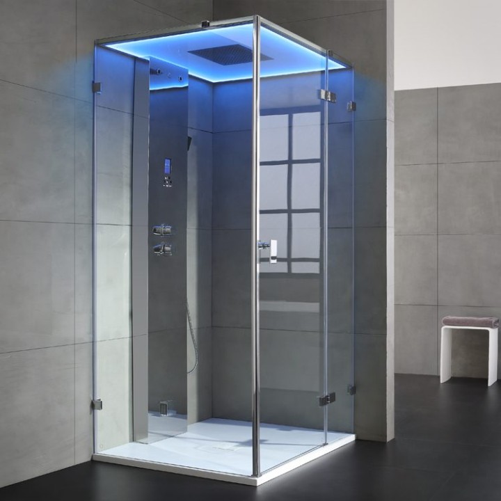 Parní sprchový box EAGO AWT LD108F15 stříbrný 90×90 pravé provedení