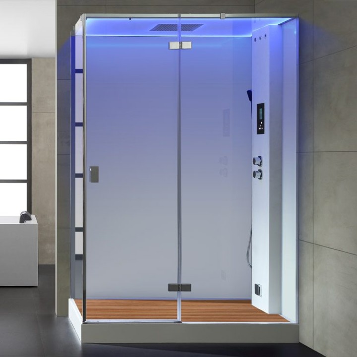 Parní sprchový box EAGO AWT LD211F15 s sprchovou vaničkou bílý 150×90 pravé provedení