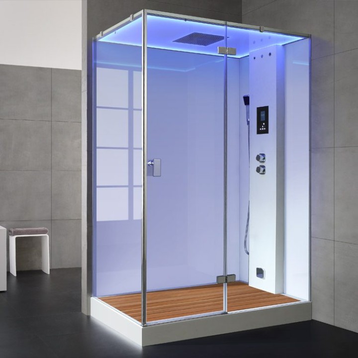 Parní sprchový box EAGO AWT LD211F15 s sprchovou vaničkou bílý 150×90 pravé provedení