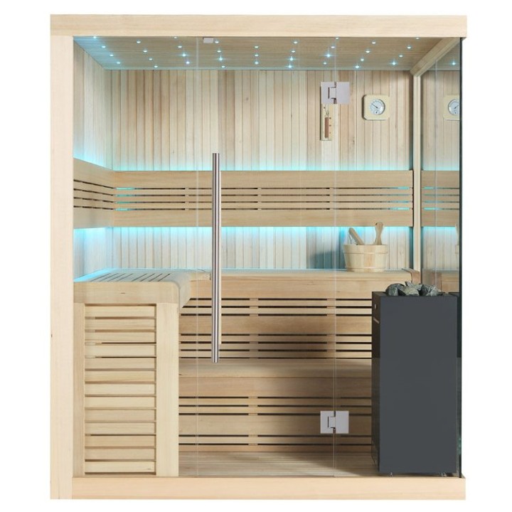 Finská sauna EAGO AWT B1115C hemlock 180×180 9 kW EOS BiO-Cubo