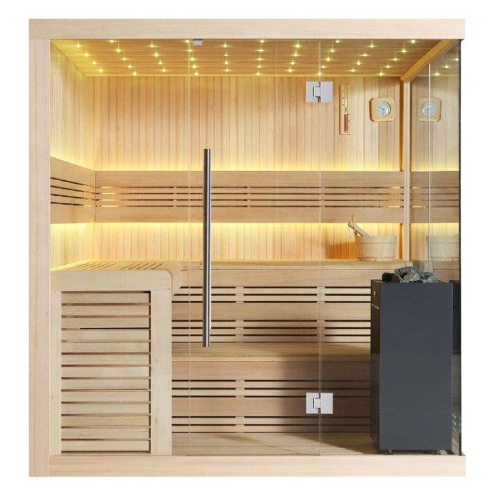 Finská sauna EAGO AWT E1115C hemlock 180×180 9 kW Virta