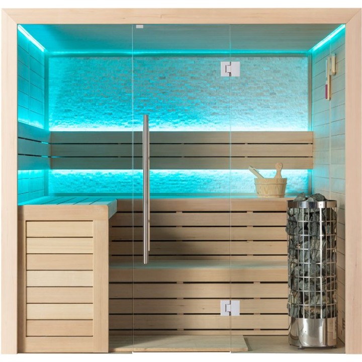 Finská sauna EAGO AWT E1602B hemlock 200×170 9 kW Cilindro