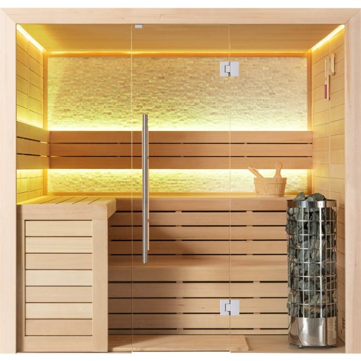 Finská sauna EAGO AWT E1602B hemlock 200×170 9 kW Cilindro