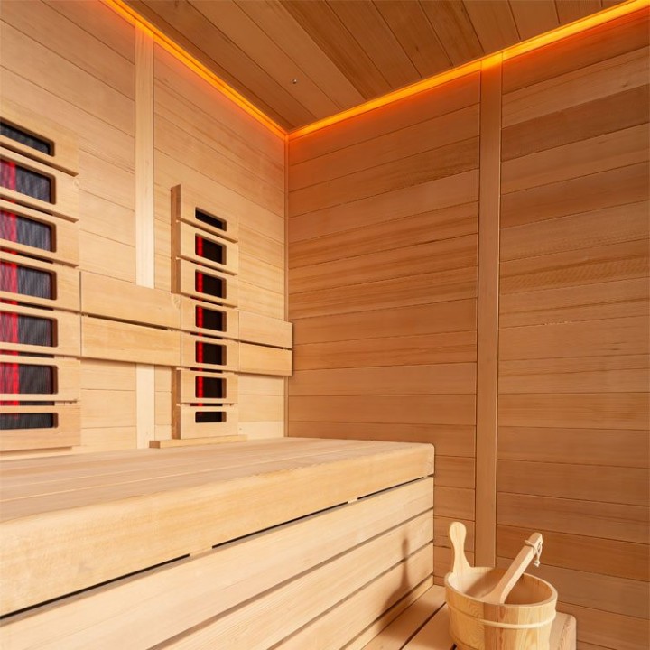 Finská sauna EAGO AWT E1614A-IR hemlock 200×160 9 kW TheWall