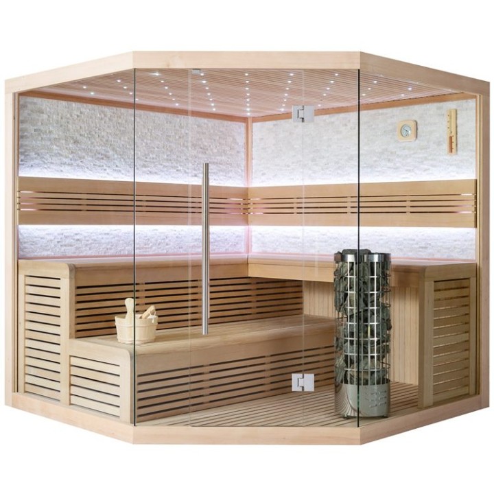 Finská sauna EAGO AWT E1101A hemlock 220×220 9 kW Cilindro