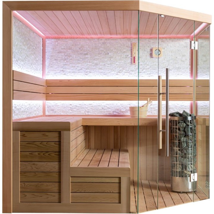 Finská sauna EAGO AWT E1601C červený cedr 180×180 bez kamen