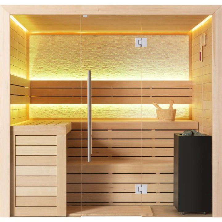 Finská sauna EAGO AWT E1602A hemlock 220×200 9 kW Virta