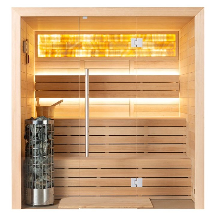 Finská sauna EAGO AWT E1624B hemlock 180×150 6 kW TheWall