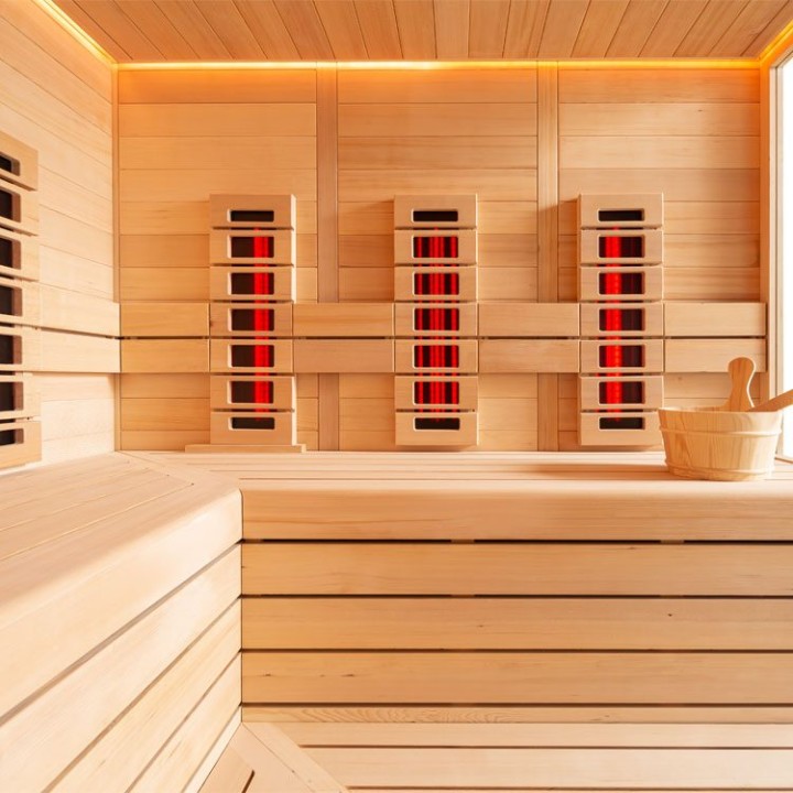 Finská sauna EAGO AWT E1613C-IR hemlock 180×180 9 kW Cilindro