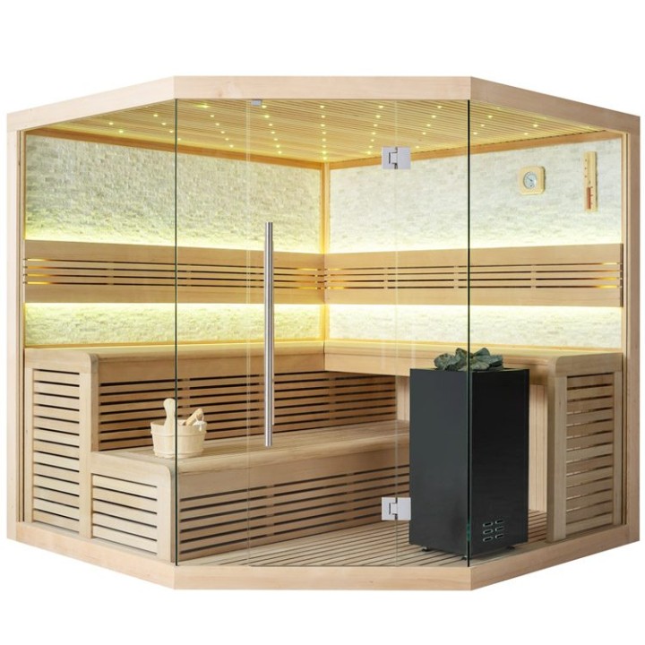 Finská sauna EAGO AWT B1101A hemlock 220×220 9 kW EOS BiO-Cubo
