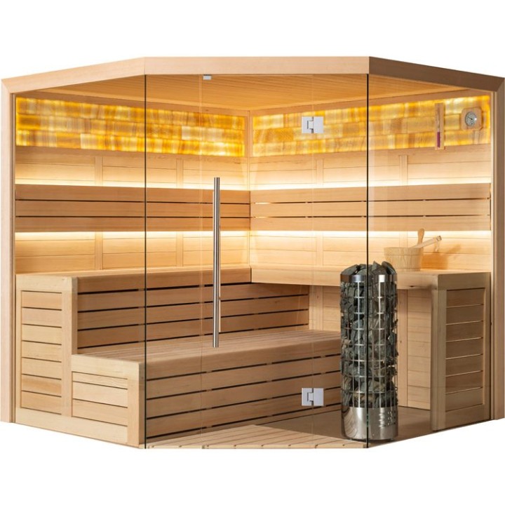Finská sauna EAGO AWT E1621XL hemlock 250×250 9 kW Cilindro