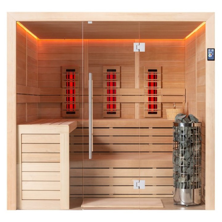 Finská sauna EAGO AWT E1612A-IR hemlock 220×200 9 kW Cilindro