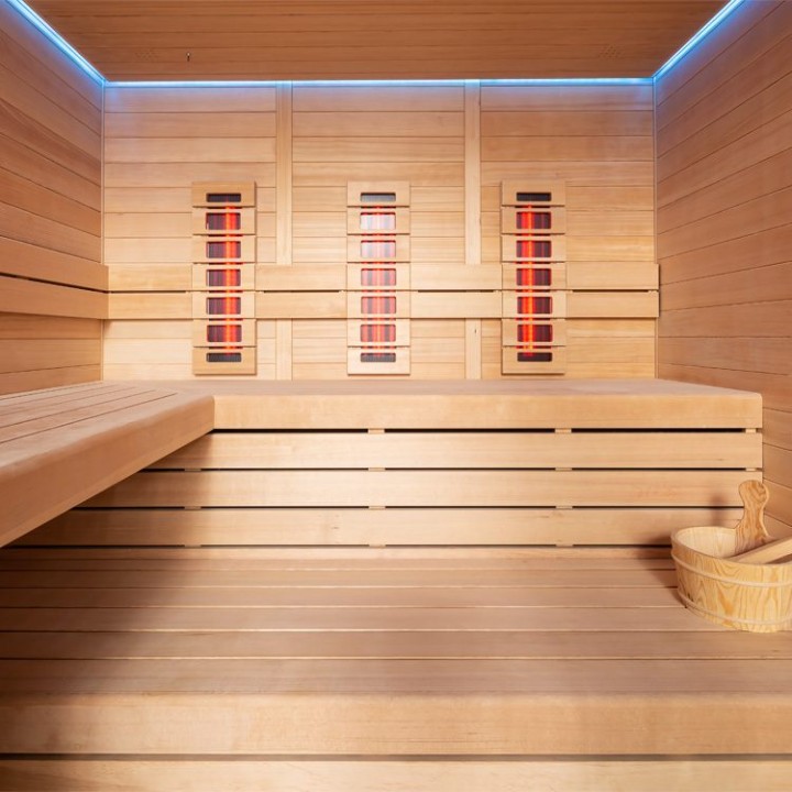 Finská sauna EAGO AWT E1612A-IR hemlock 220×200 9 kW TheWall