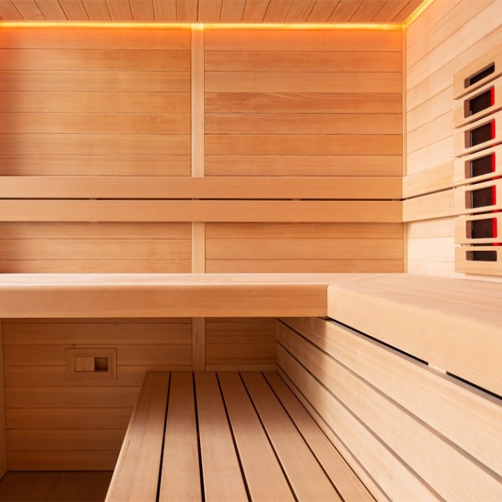 Finská sauna EAGO AWT E1612B-IR hemlock 200×170 9 kW Cilindro