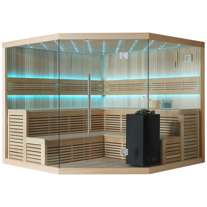 Finská sauna EAGO AWT B1111 XL hemlock 250×250 9 kW EOS BiO-Cubo