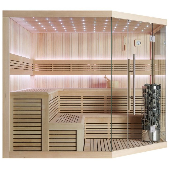 Finská sauna EAGO AWT B1111 XL hemlock 250×250 9 kW EOS BiO-Cubo
