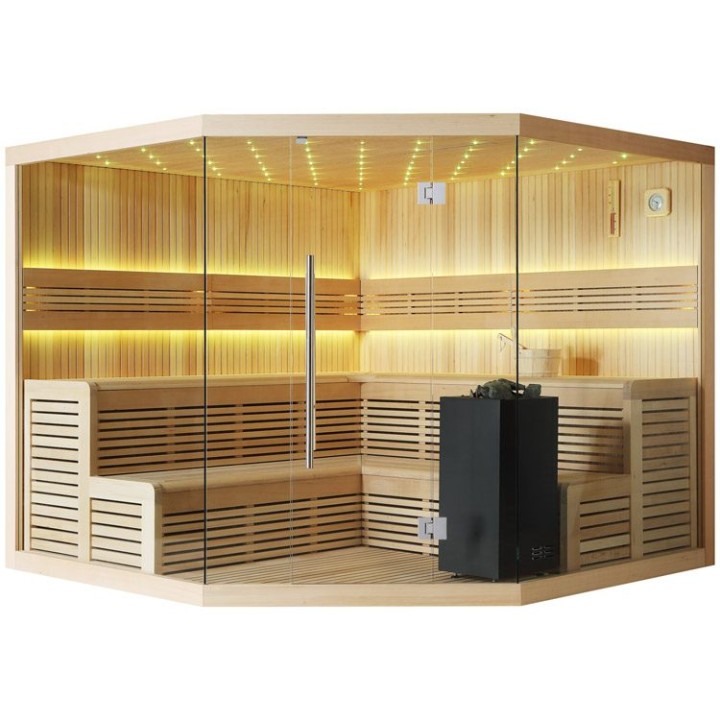 Finská sauna EAGO AWT B1111 XL hemlock 250×250 9 kW EOS BiO-Cubo